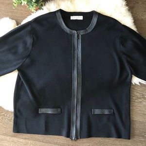 2/$20 Vintage black zip up cardigan -faux leather